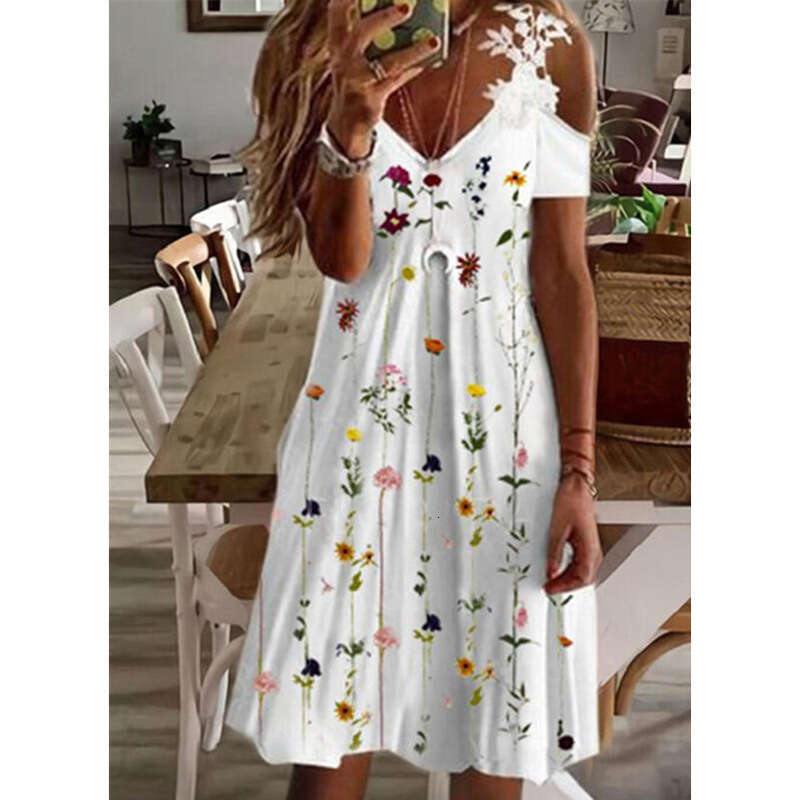 Robe Floral Dress Womens Dresses Dresses for Woman Elegant Robe Summer Dress Promdress 2025 Summer New Womens Printed Off the Shoulder Short Sleeve La