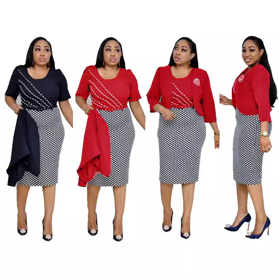 women's wear Women's Round Neck Plaid OL Style Patchwork Commuter Dress + Small Jacket Two-Piece Set