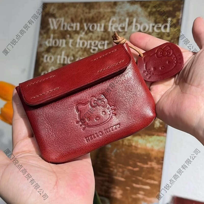 Handmade Red Leather Coin Purse Cute Mini Portable Earphone Small Card Holder