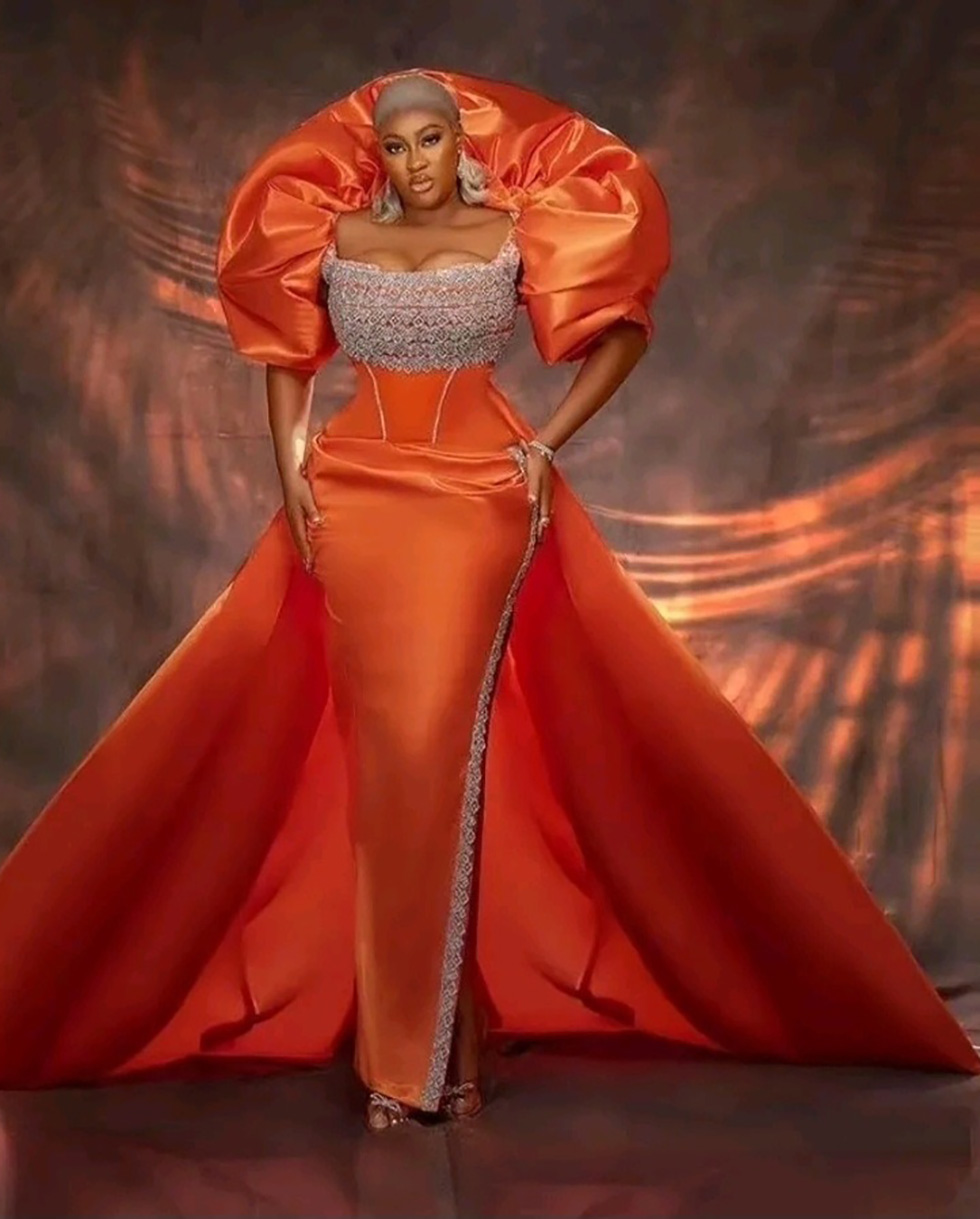 Evening Dresses Orange Prom Party Gown Formal Mermaid Sweetheart Sleeveless New Custom Plus Size Zipper Lace Up Lace Satin Thigh-High Slits Scoop