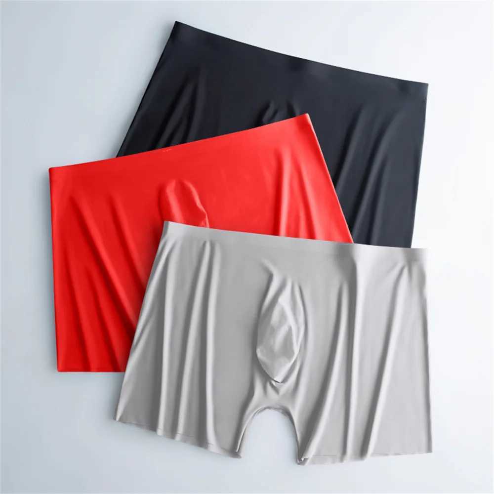 Super Lightweight Bulge Pouch Underwear Men Panties Ice Silk Boxers Seamless U Convex Trunks Male Sexy Shorts Plus Size L-XXXL W250603