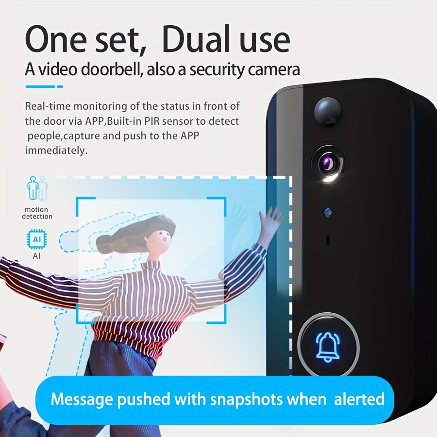 Smart Wireless Doorbell Visual-WiFi Door Doorbell Camera, Night Vision, Voice Changer, Photo&Video, Way Audio