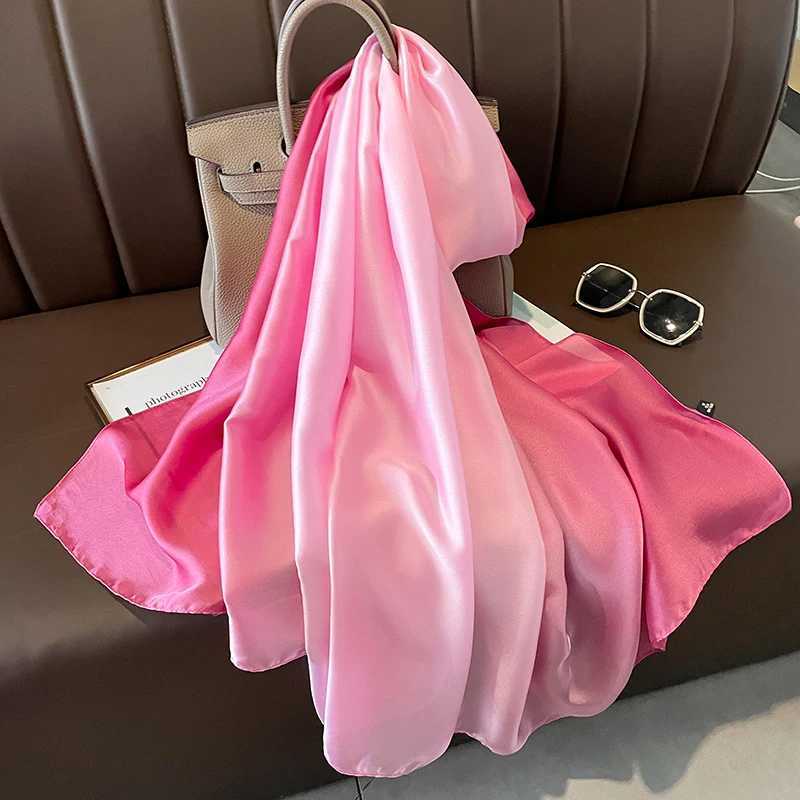 2023 Gradient Silk Scarves Women Luxury Brand Hijab Scarf Foulard Femme Shawls Wraps Silk Bandana Head Scarf Hijab Beach Poncho W250602