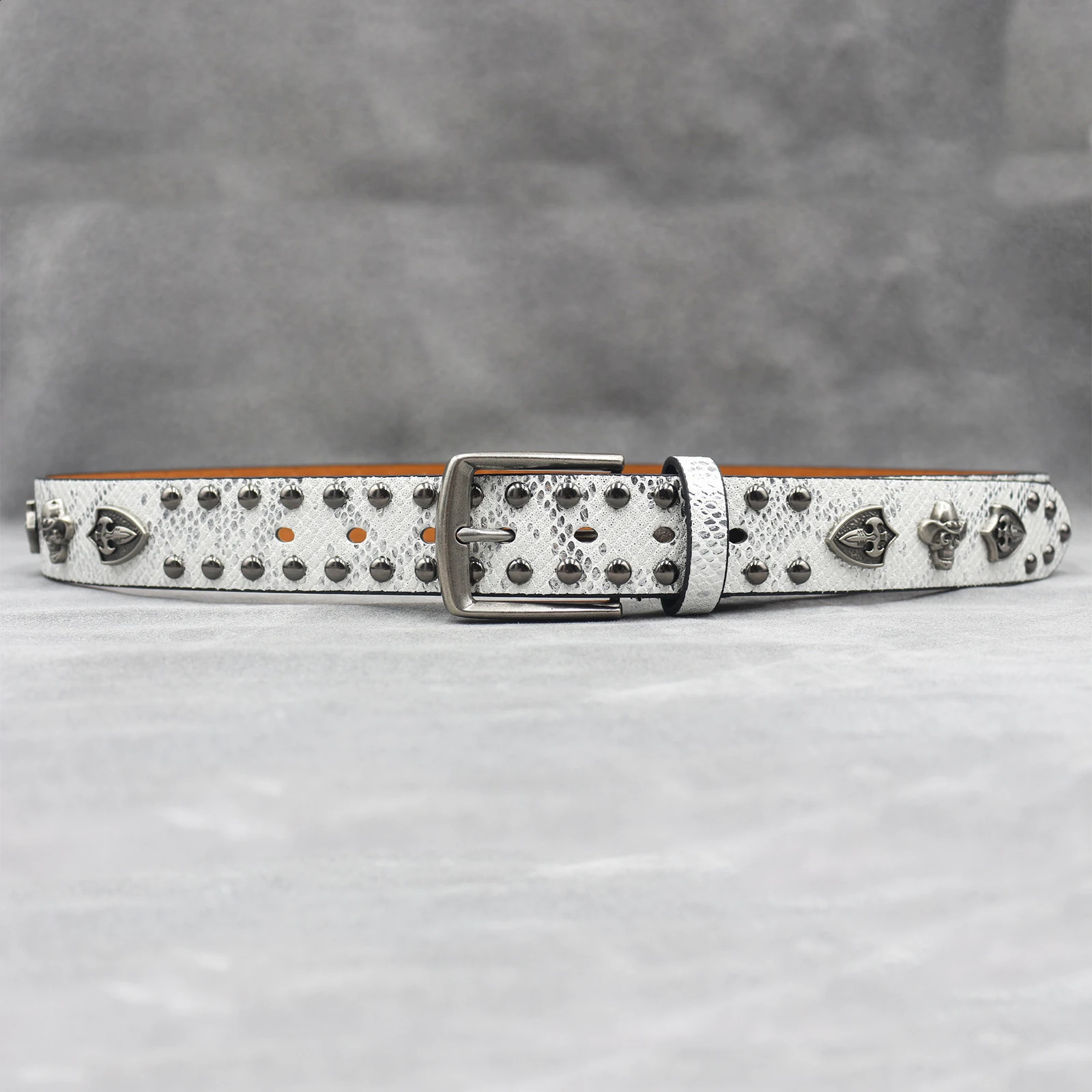 Rivet belt Skull and Trouser Belt Punk Cool Metal Buckle Adjustable Leather Fashion Thin Waistband for Jeans Dress 250526