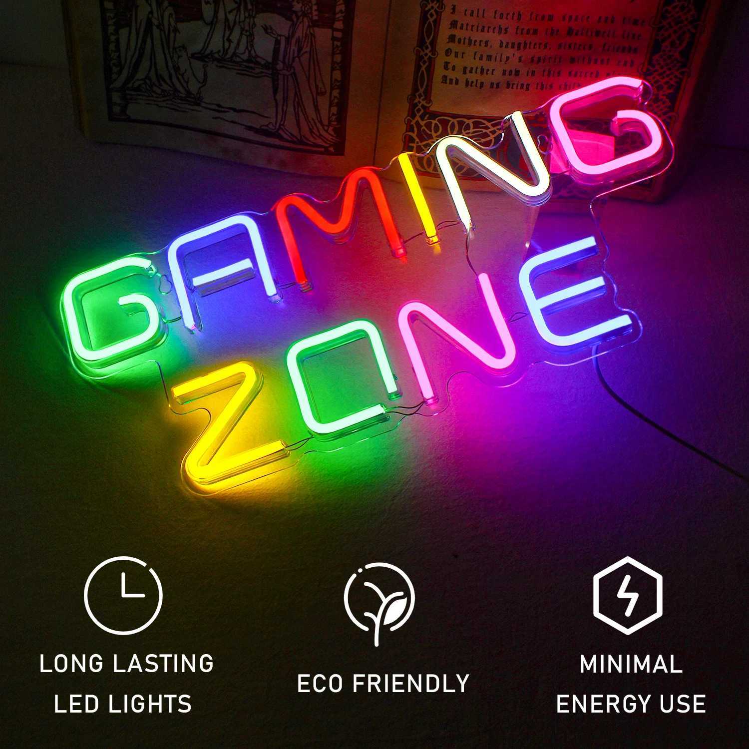 Gaming Zone Neon LED Sign for Wall Decor Game Neon Lights Signs with USB Powered for Game Room Bedroom Gifts Gamer (Multicolour) XJ250602