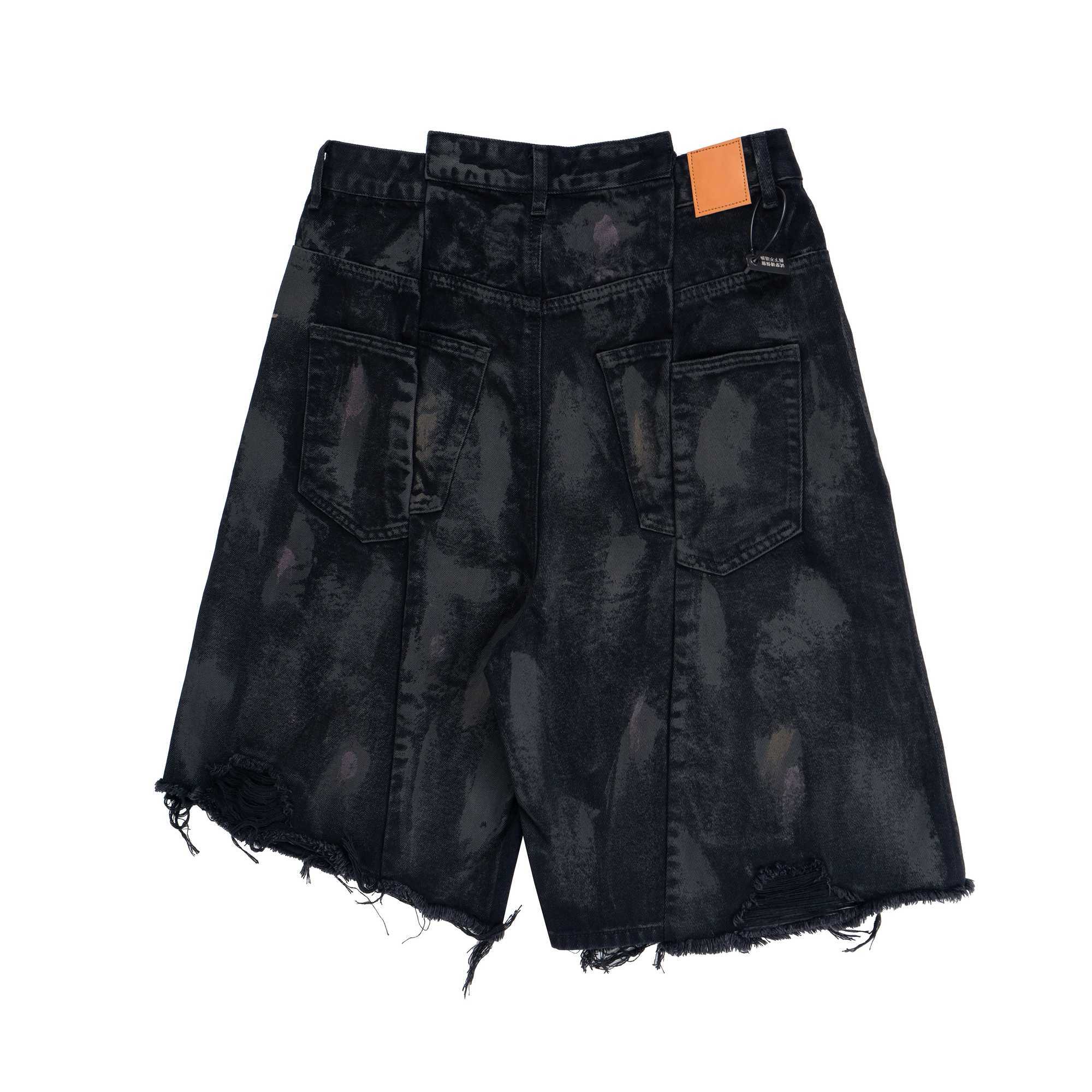 MIJKO Black Broken Hole Tassel Denim Shorts for Men Women Summer MJ017 T250603