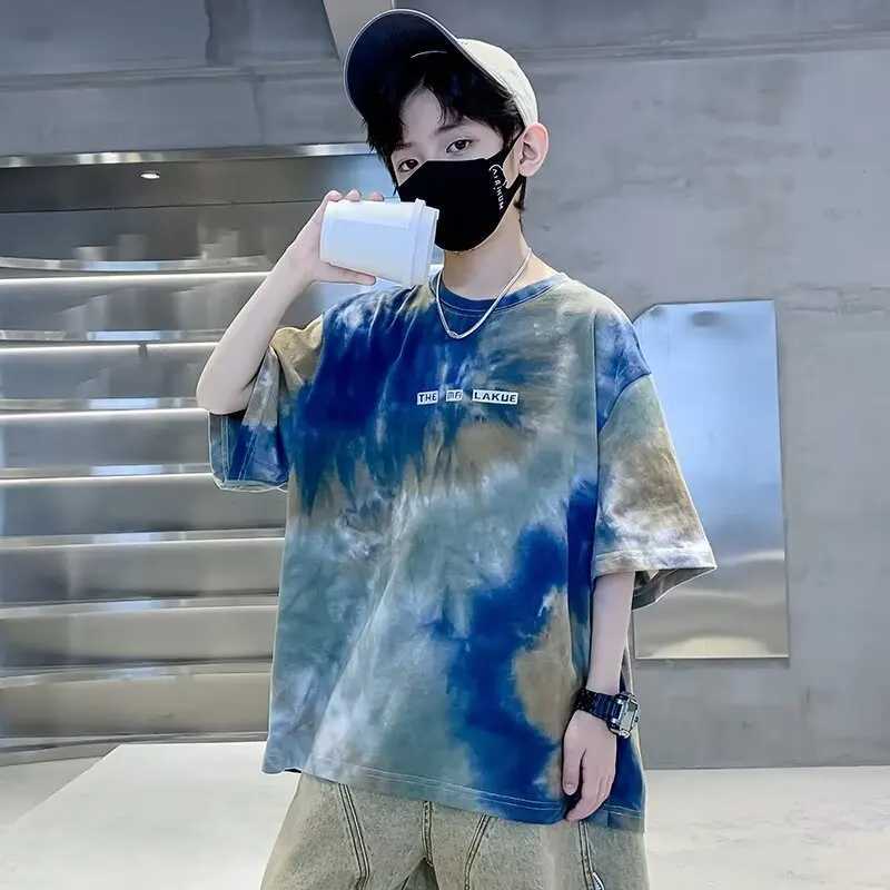 Summer Large Size Streetwear Kids Clothes Boys Girls Personality Camouflage Tie Dye T Shirt Tops Childrens O-neck Short Sleeve T250603
