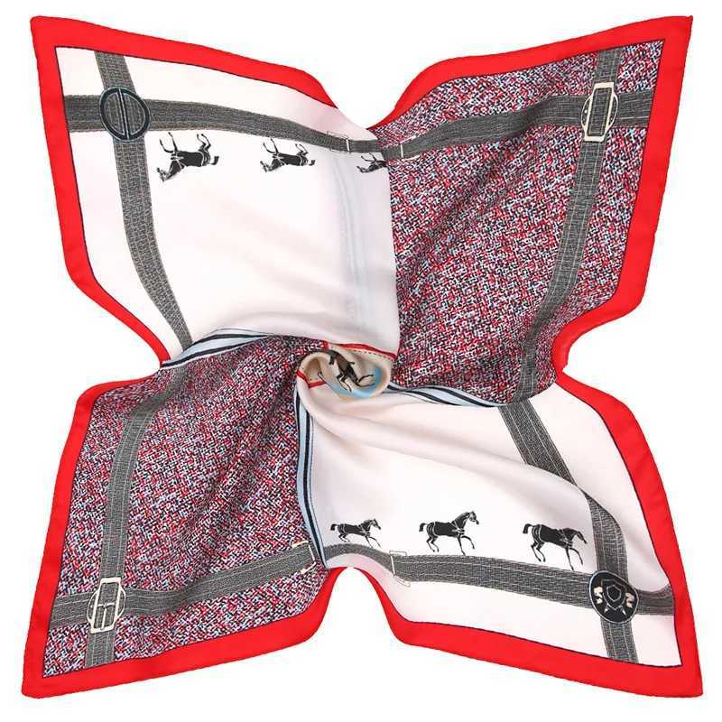 53cm Plaid Horse Silk Satin Summer Scarf Fashion Womens Small Square Scarves Hijab Headband Neck Tie Band Neckerchief Turban W250602
