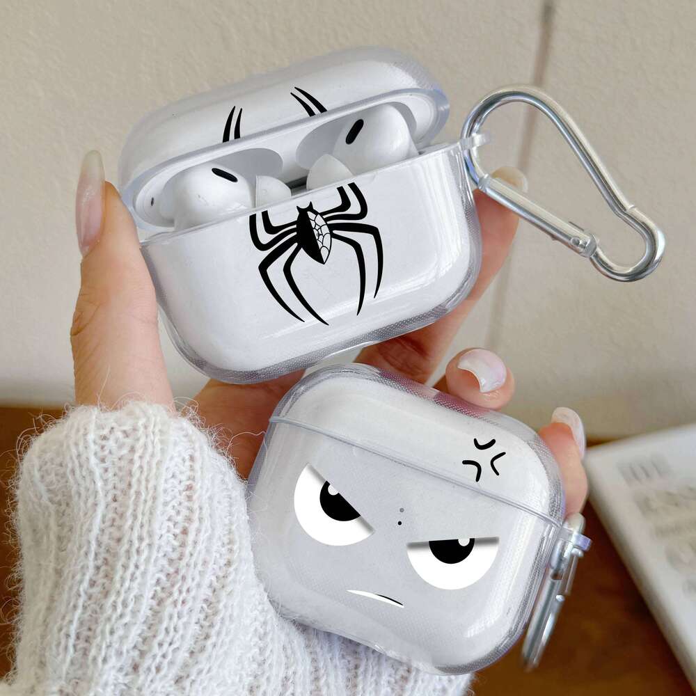 Wireless Bluetooth Case For Pro/Pro2 Clear TPU Spider Texture Earphone 4/3 With Keychain Protector Cover
