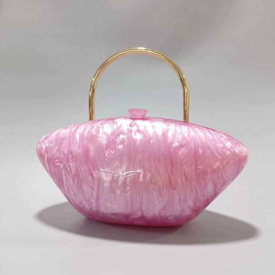 Designer Acrylic Shell Shape Clutch Bag Pearl White Women Evening Party Bag Cute Metal Handle Shoulder Crossbody Bag Small Purse Z250603
