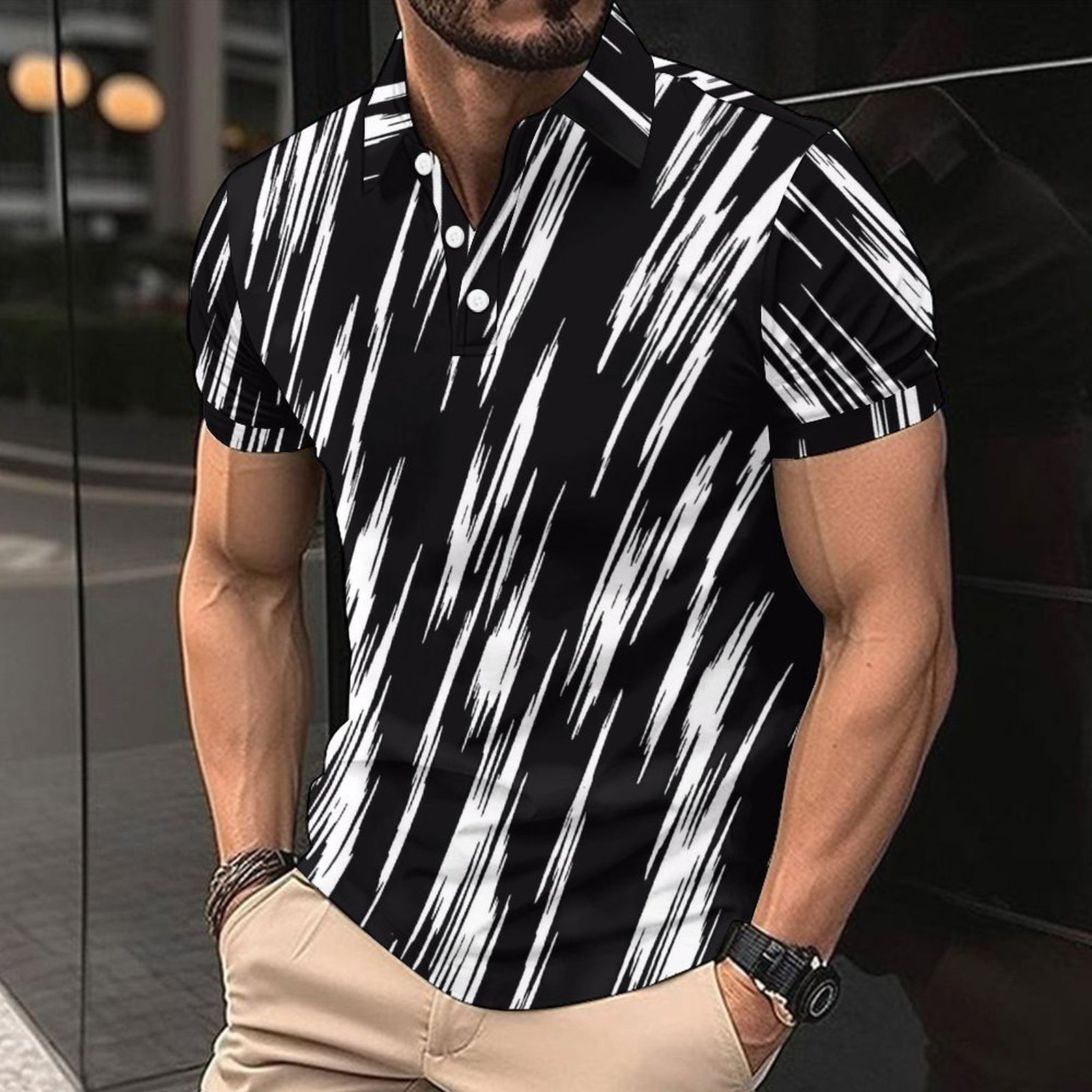 polo shirt mens designer polo 2025 New Men's Classic Casual Short Sleeve Polo Shirt with Printed Color Blocking