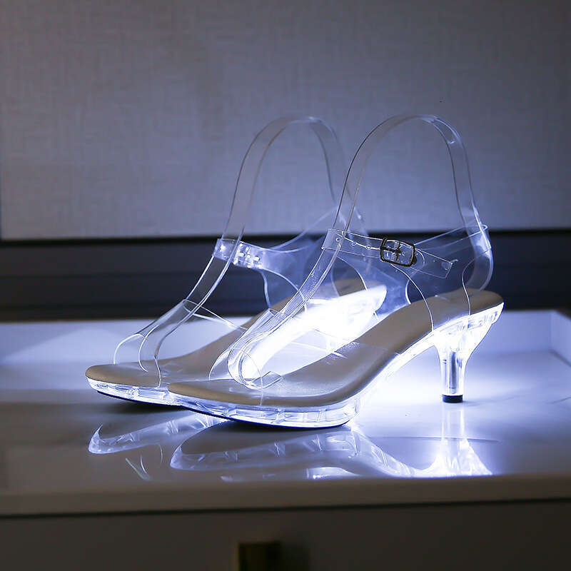 Super High Heels Trendy Fashion Nightclub Stiletto Transparent Crystal Car Glowing High Heel Sandals Platform High Heels