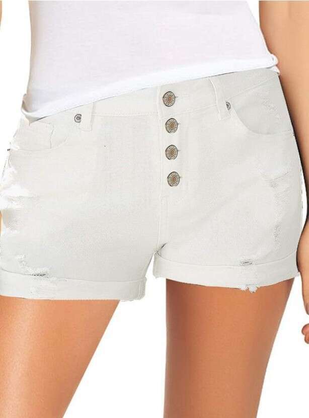 Fashion High-Waisted Stretch Slim Fit Straight Four-Button Denim Shorts B5