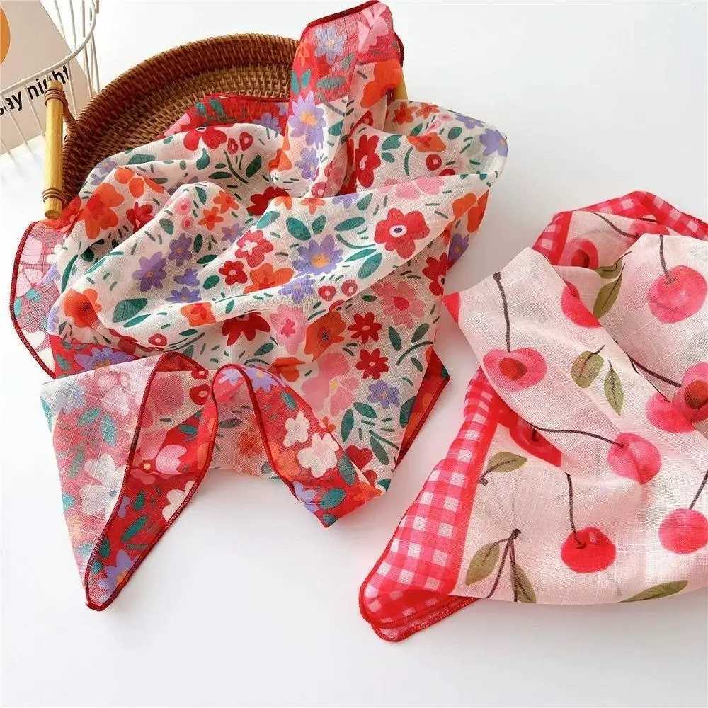 Korean Style Headscarf Versatile Floral Cotton Scarf For Spring And Summer Retro Thin And Fresh Decorative Neck Scarf For Women W250602