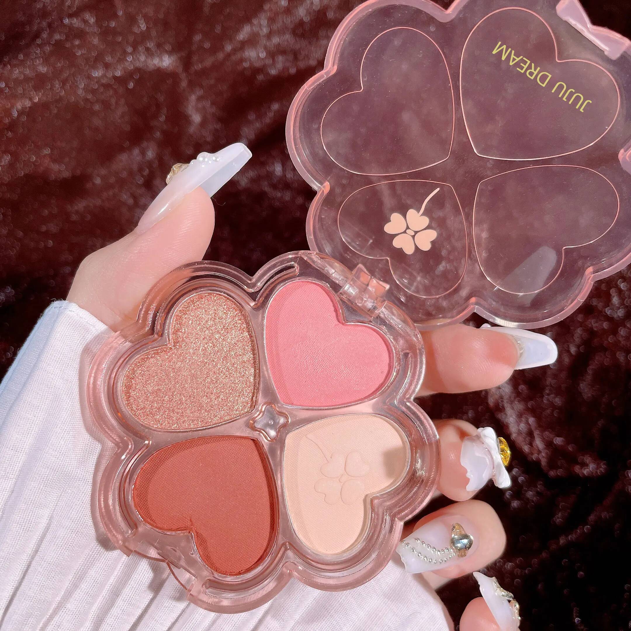 Lucky Clover Palette, Daily Earthy Color, Fine Glitter, Pearlescent Matte, Pure Lust Four-Color Eyeshadow Palette