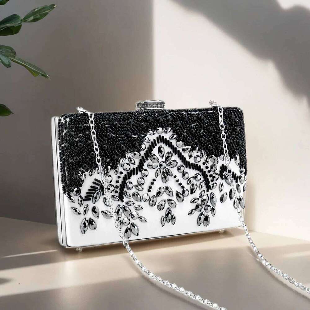PU Beading Fashion Evening Bags Black Color Party Small Day Clutch One Side Pearl Embroidery Wedding Handbags Purse