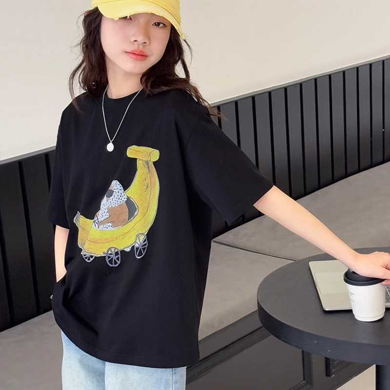 Girls short sleeve T-shirt childrens cartoon printed top 2025 summer new style girls half sleeve loose base shirt T250603