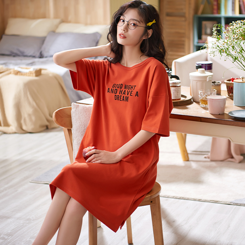 Z8-Nightdress Summer Women Cotton Short Sleeve Cute Cartoon Internet Celebrity Pajamas Summer Loose Ladies Spring and Autumn Style Home Clothes Women