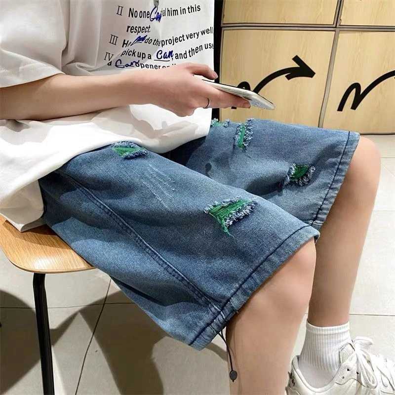 Bermuda Man Denim Shorts Baggy Ripped Short Jeans Pants for Men XL Emo Vintage Blue Cut Stretch New In Original Retro Streetwear T250603