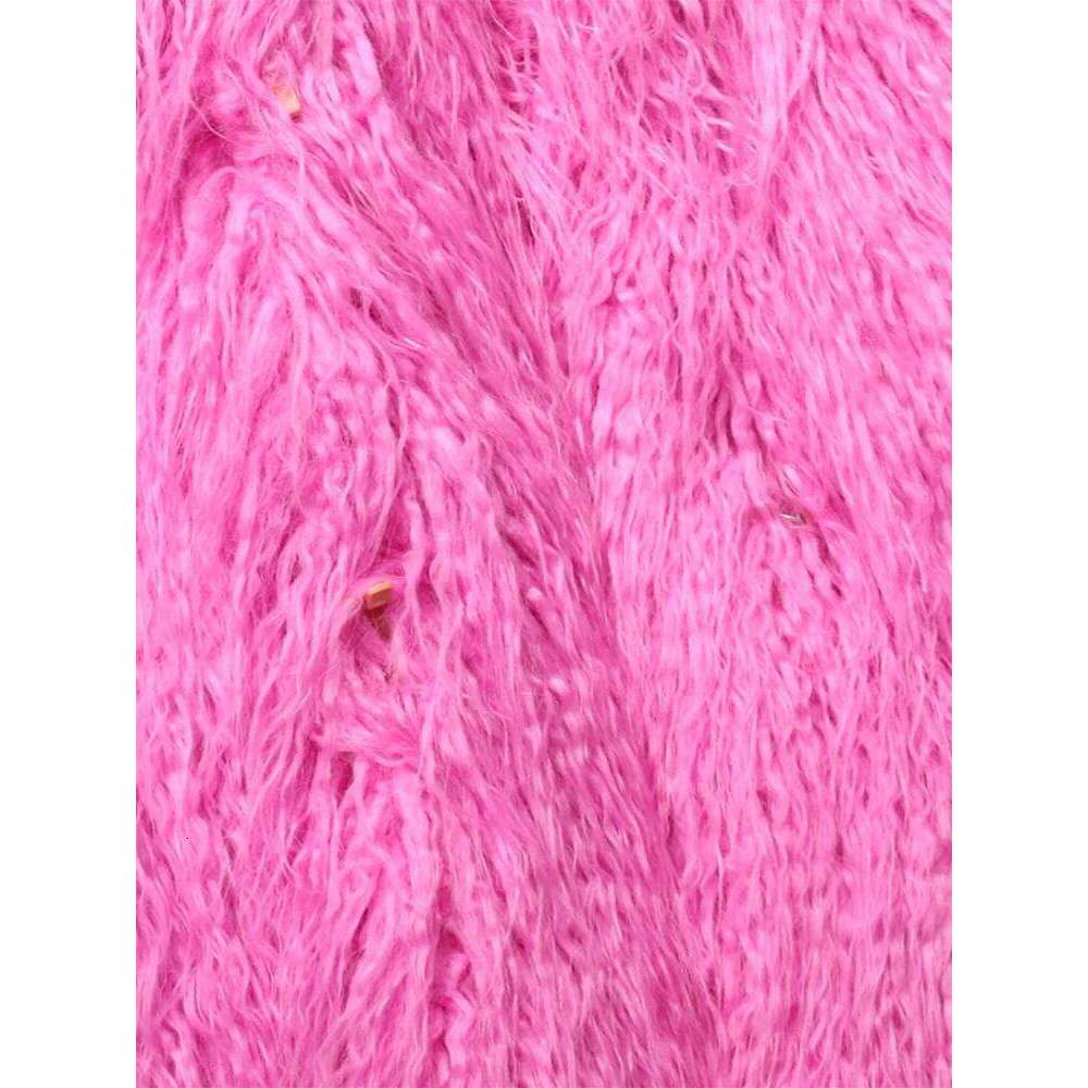 Nerazzurri Winter Long Bright Pink Oversized Shaggy Hairy Soft Fluffy Thick Warm Faux Fur Coat Women Lapel Runway Cute Fashion