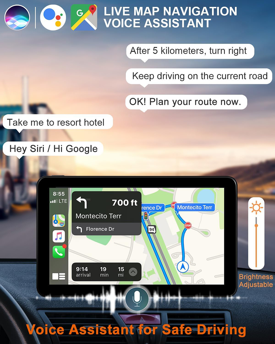 XINMY 7" Wireless CarPlay Android Auto Screen for Car, 2.5D Touch Screen Naivgation Car Stereo Portable CarPlay Bluetooth Mirror Link, Siri, AirP