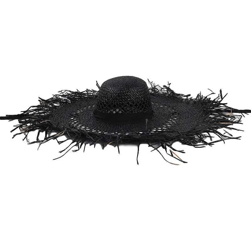 Straw Hat Women Summer Large Brim Beach Vacation Photo Sunscreen Straw Hat Personality European Style Foldable Beach Hat W250602