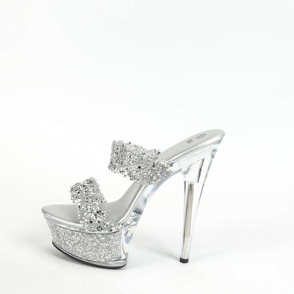 Super High Heels 190-D12 Transparent Crystal 15Cm Summer Women's Waterproof Platform Rhinestone Sexy Stiletto High Heels Platform High Heels