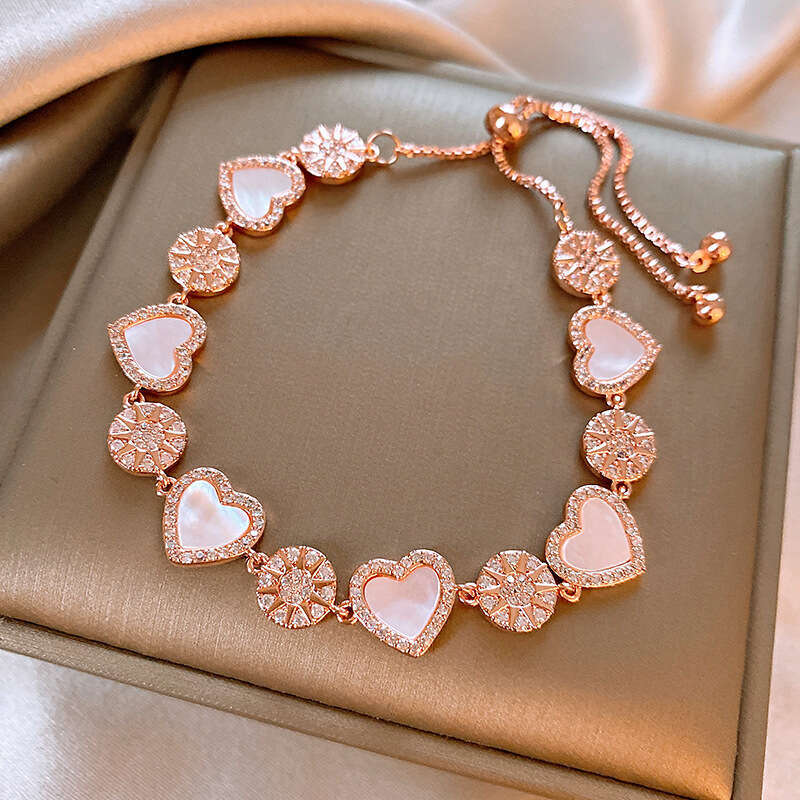 INS hot Titanium steel 18K gold electroplated zircon sun heart splicing bracelet Korean style light luxury style pull-out bracelet fashionable persona