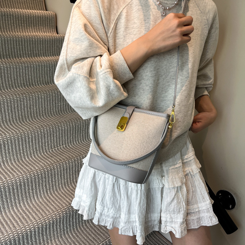 designer casual bag Niche Retro Bag for Women 2025 New High-end Versatile Handbag Bucket Bag Patchwork Shoulder Crossbody Bag