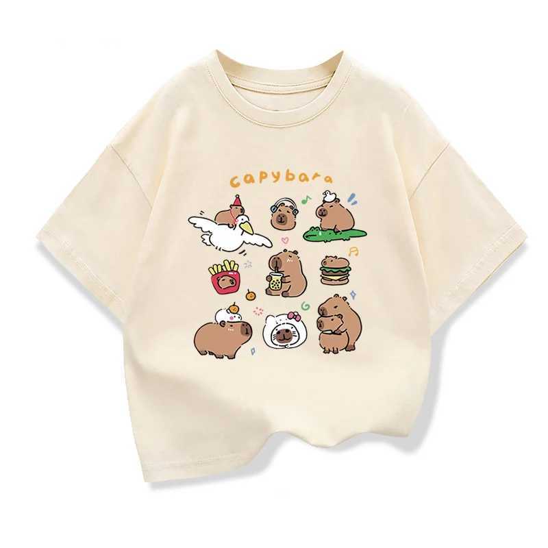 Kids Summer Clothes With Cute Capybara Print Child Short Sleeved Tee Shirt Funny Clothes 2025 New Kids Cotton Loose T-shirt T250603