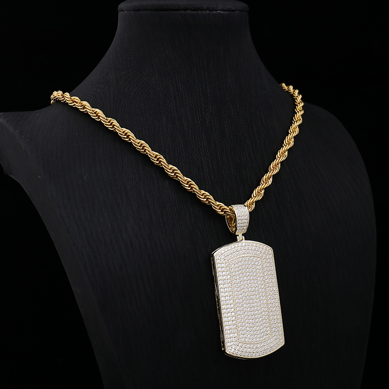 New Arrival Hip Hop Jewelry 925 Sterling Silver Micro Pave VVS Moissanite Diamond Iced Out Bling Dog Tag Sign Pendant Necklace