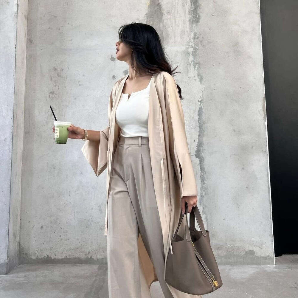 Mq122 Muslim Fashion Satin Soft Dress Open Front Outerwear Abaya Solid Color B5