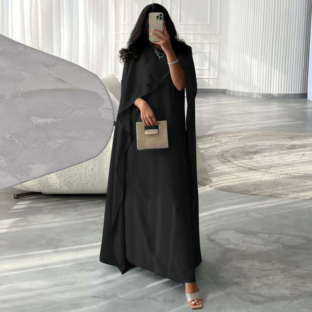 Mq108 Modest Large Sleeve Long Modern Satin Soft Outer Abaya Fashion Dress B5