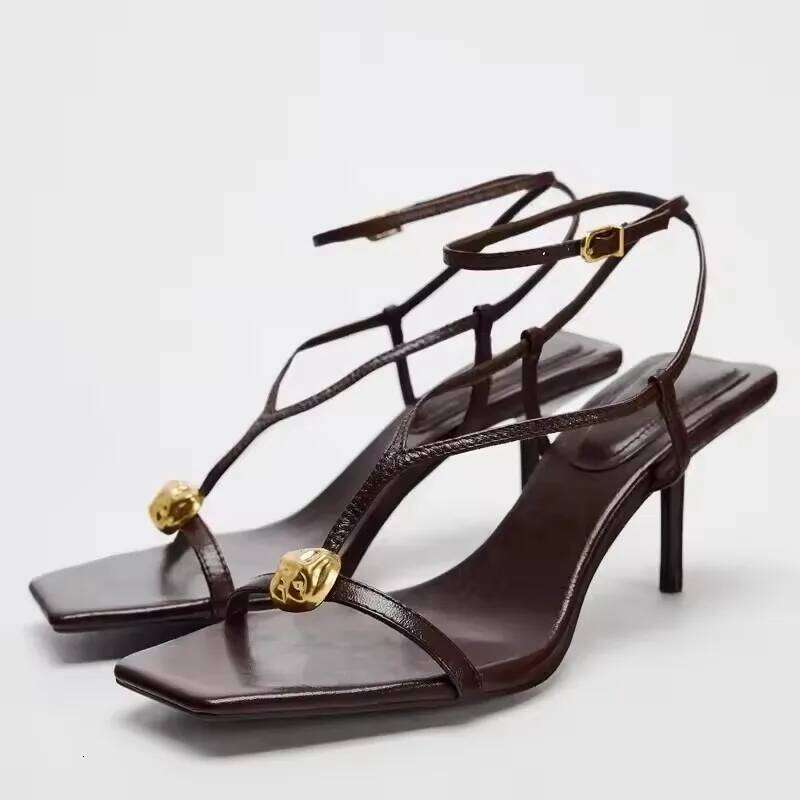 Summer Fashion Metal Buckle Narrow Sandals Women Band Open Toe Thin Low Heel Gladiator Party Shoes Zapatos De Mujer