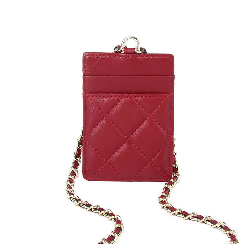 Sheepskin Women's Fashionable Compact Lightweight ID Chain Neck Hanging Multi-Card Slot Badge Business Card Holder