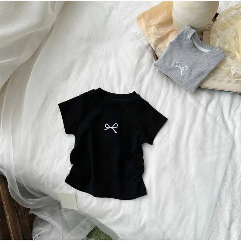 Korean Summer Bowknot Casual Short Sleeve T-shirts for Kids 0-12 Years Cotton Toddler Girl Tops Baby Girls Tees Students Clothes T250603
