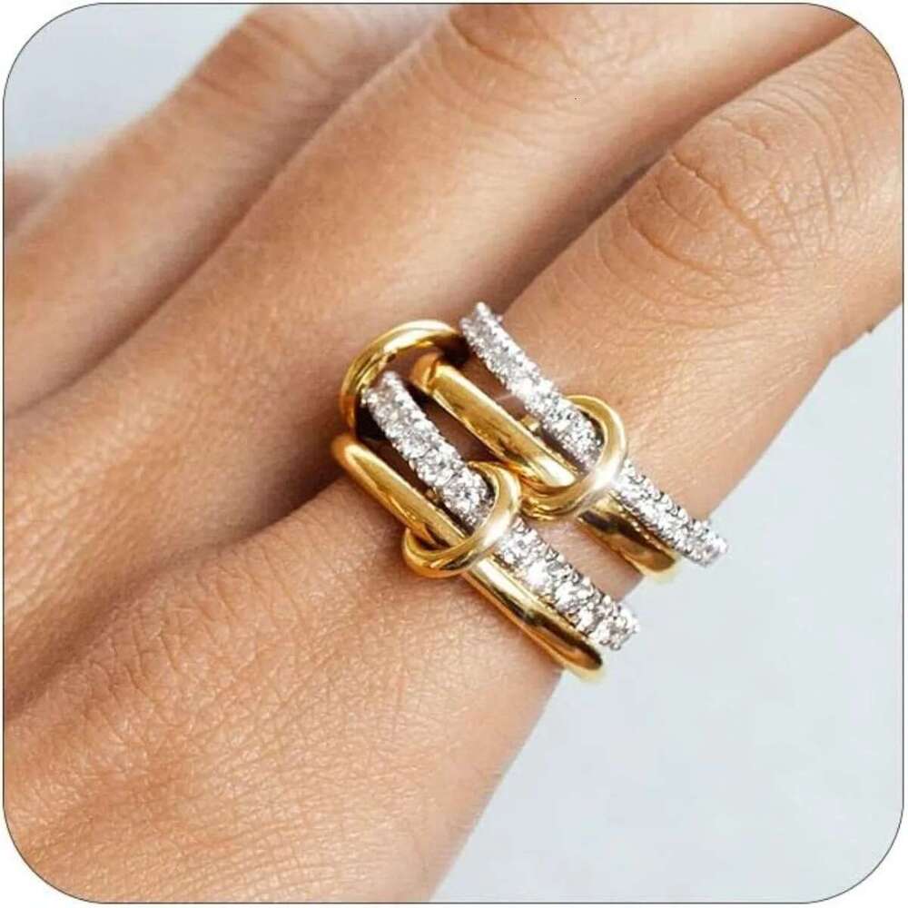 Copper + Zircon New 4 Circle Set Versatile Creative Personality Niche Design Women's Ring