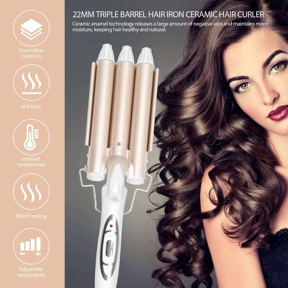 22mm Triple Barrel Curling Iron Ceramic Curler Professional Waver Tongs Styling Tools for All Hair Types