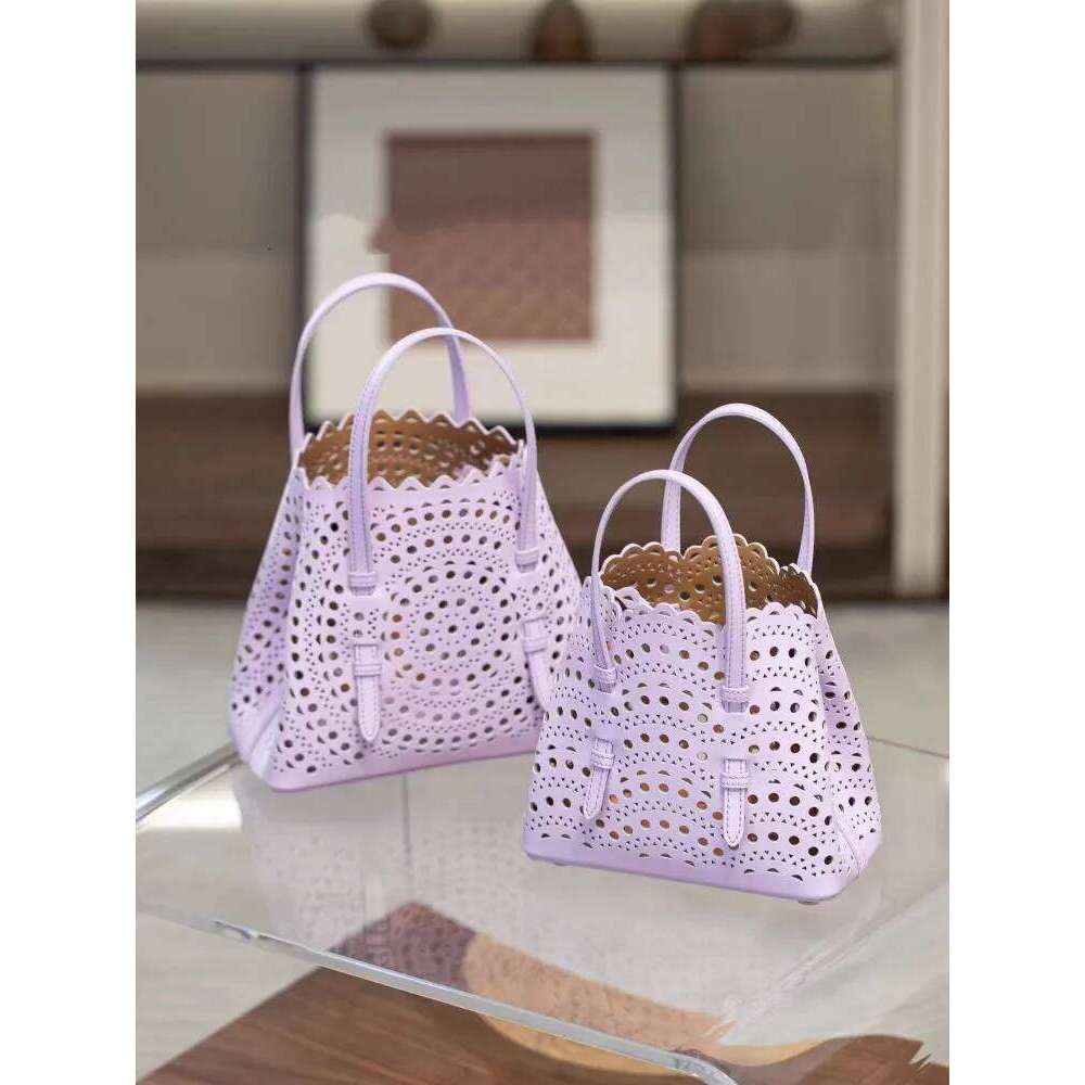 Bucket Style Soft Women Casual Cowhide Real Leather Hollow Out Shoulder Bag Multifunctional Fashionable Handbag Tote Solid color