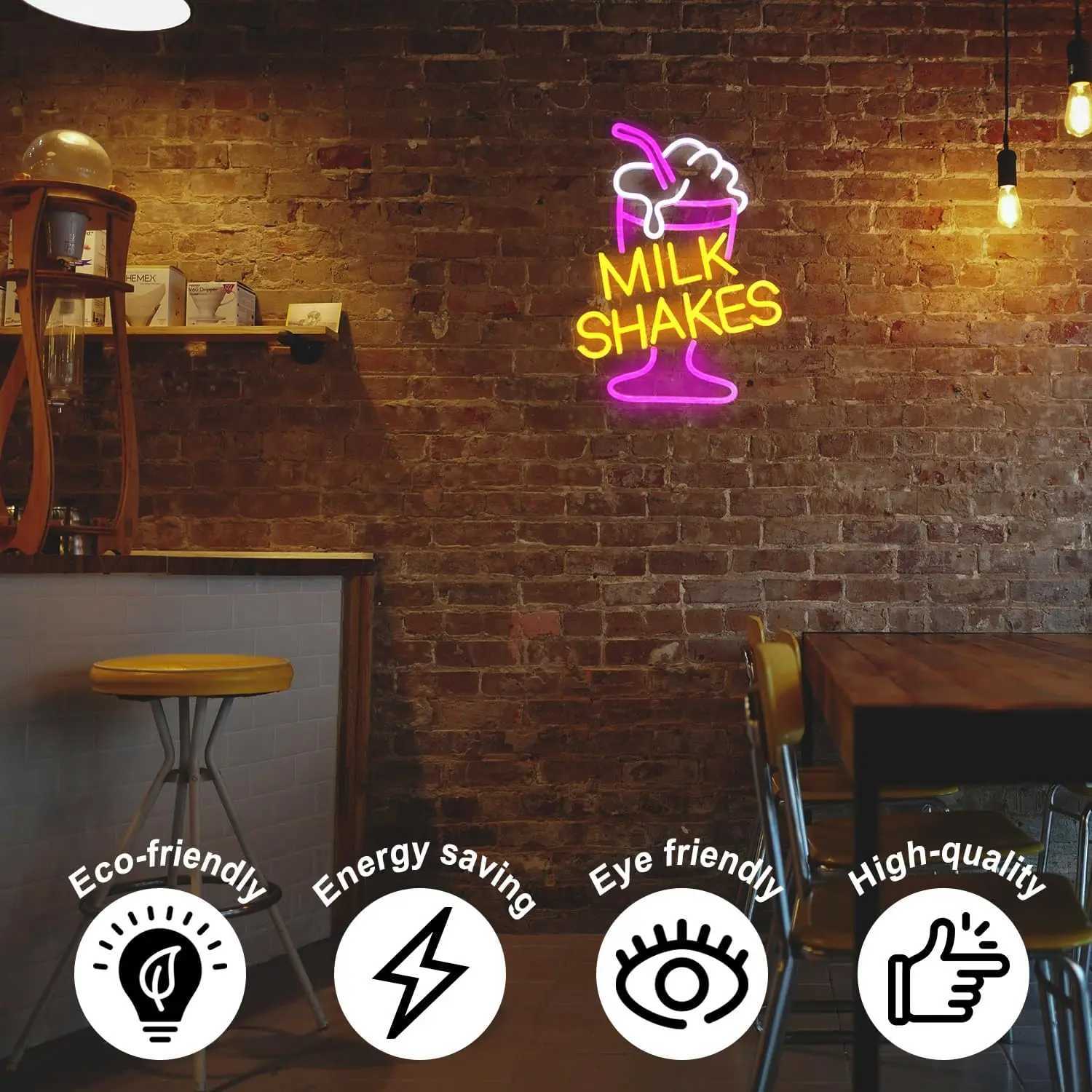 Milk Shakes Neon Signs Ice Cream Neon Sign Milk Tea LED Neon Light Frozen Yogurt Food Drink Restaurant Dessert Shop Bar Decor XJ250602
