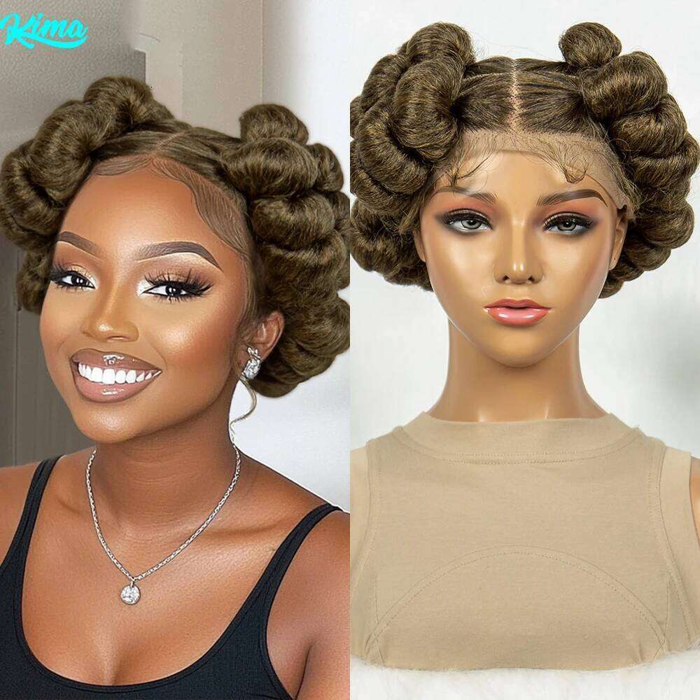 Bantu Synthetic Braided Full Lace Wig Knotless Box Braids For Black Women Handmade Afrian Braiding Hair Wigs