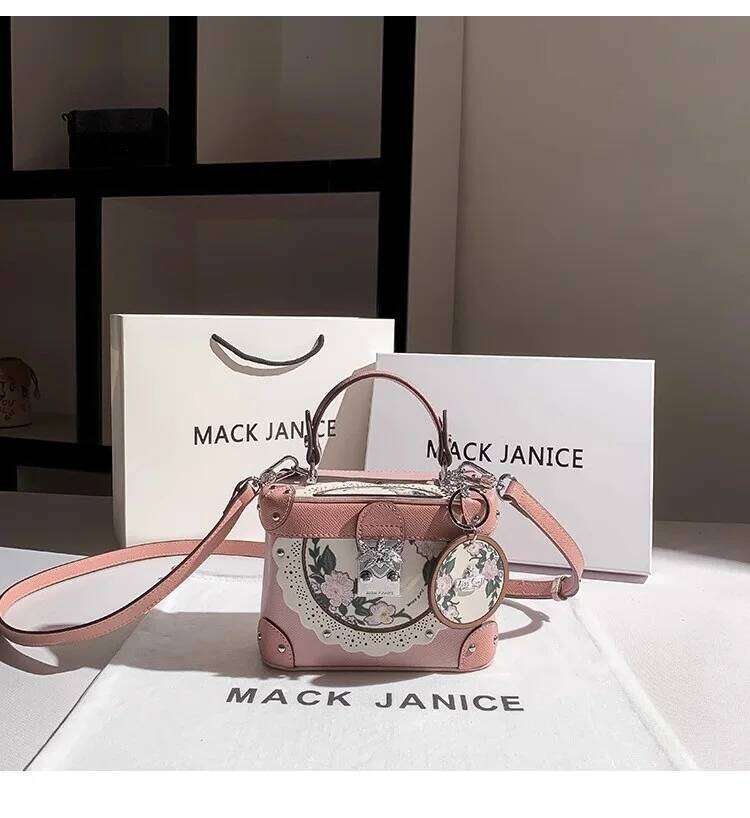 High Quality Textured Leather Fashion Floral Print Square Box Women Handbag Lady Purse Shoulder Messenger Female Casual Bag
