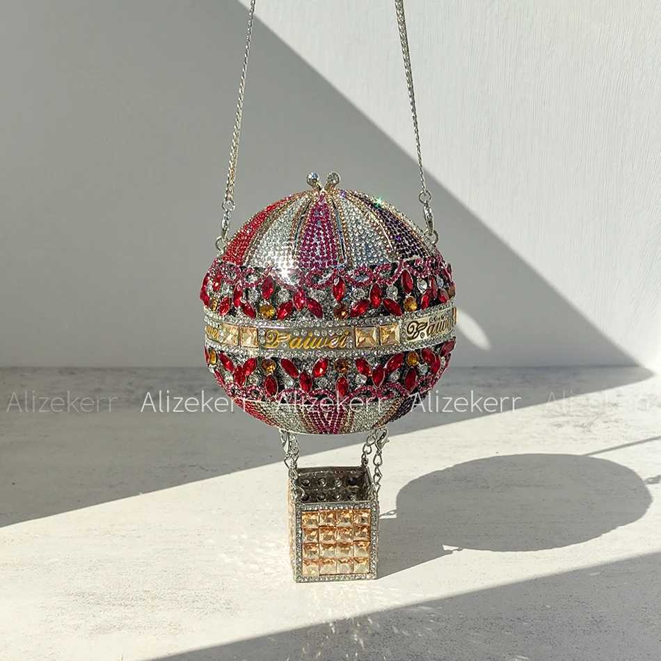 Alizekerr Hot Air Balloon Shaped Crystal Evening Bags Women Classy Unique Rhinestone Circular Clutch Purses Wedding Party Z250603