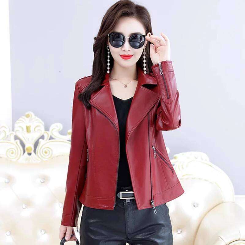 Women's Genuine Jackets, Short Overcoat, Motorcycle Leather Jacket, Slim ing Coat, Female Outwear, Autumn, Winter