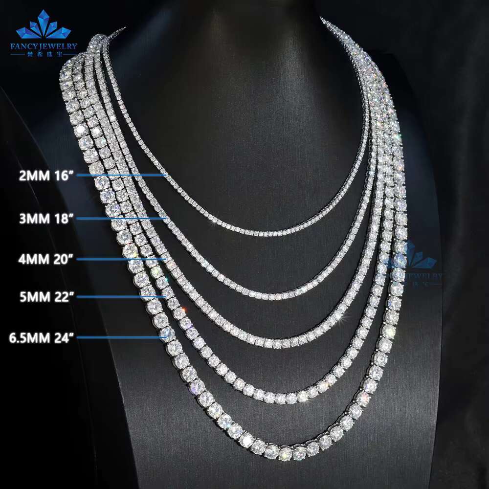 Factory Price Hip Hop Necklace GRA VVS Moissanite Tennis Link 3mm 4mm 5mm S925 Silver Moissanite Tennis Chain Jewelry