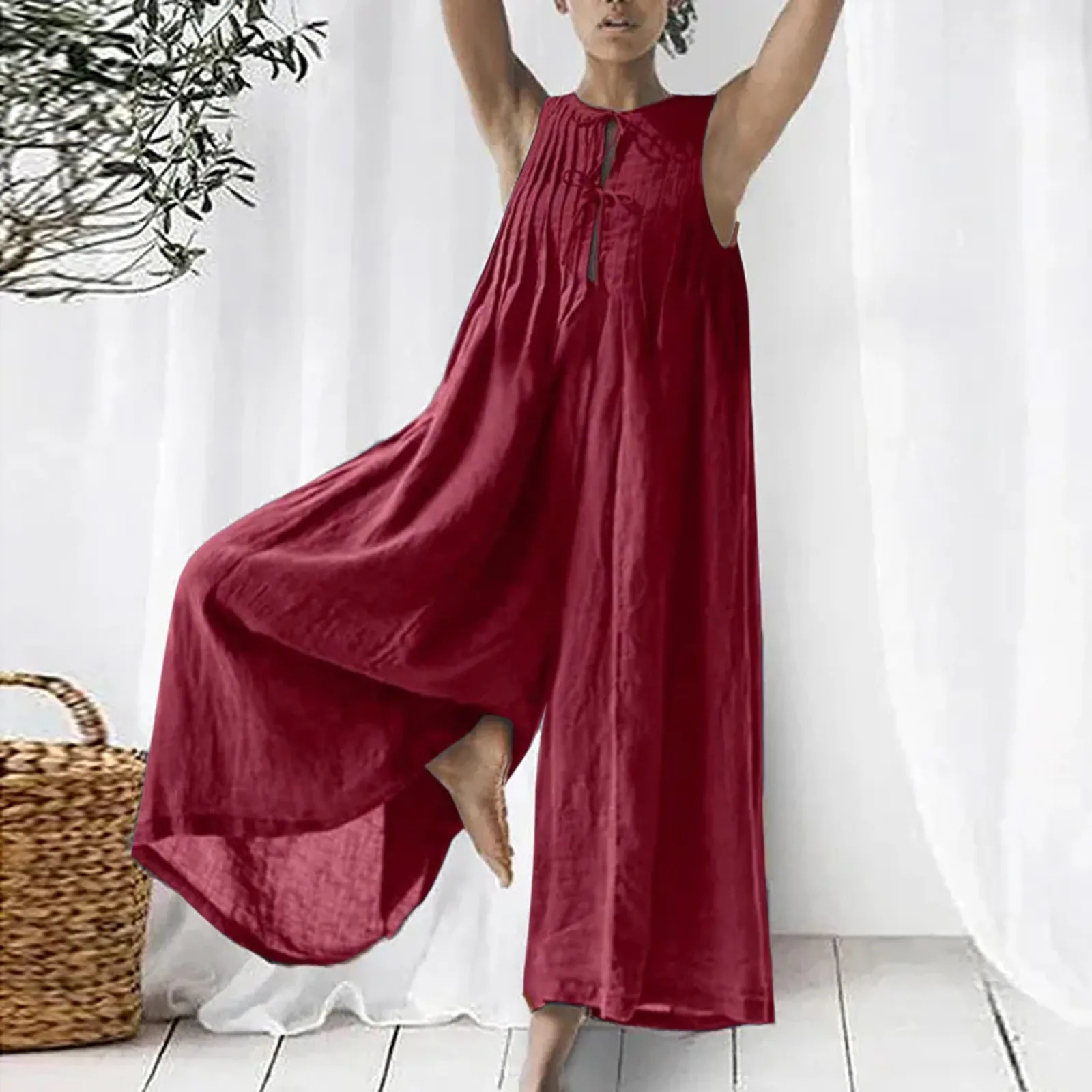 WomenS Summer Retro Casual Oversize Jumpsuit Chiffon Loose Wide Leg Jumpsuit Long Baggy Overall Trousers Jumpsuit Women 250603
