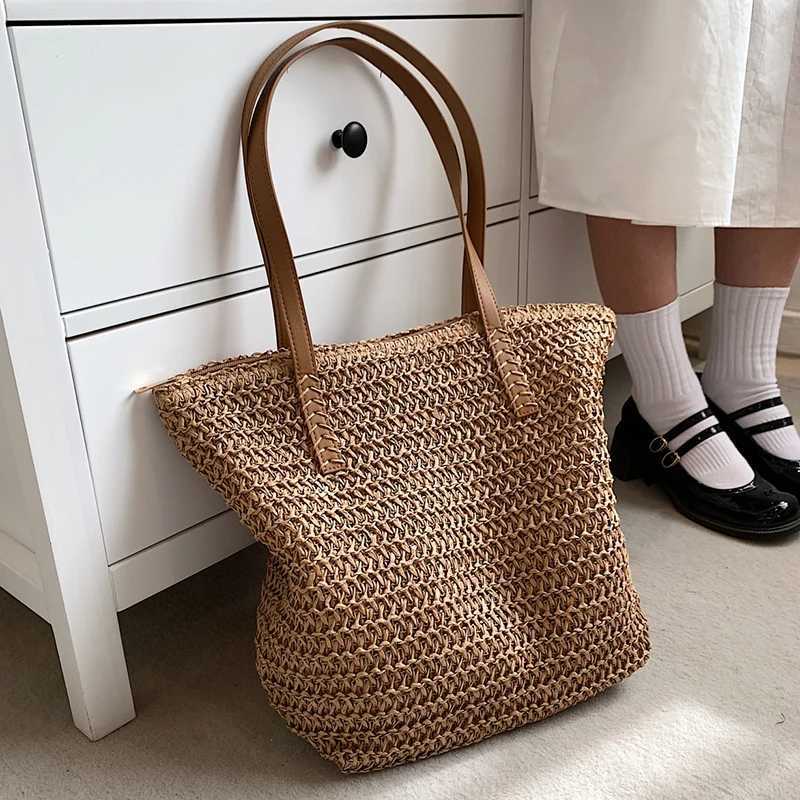 Hand-woven Womens Shoulder Handbag Bohemian 2024 Summer Fashion Str Beach Travel Shopper Weaving Shopping Bags Y250603