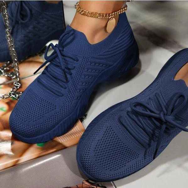 New Plus Size Women S Sneakers Lace Up Mesh Comfortable Casual Flyknit Breathable Low Casual Shoes Heel Shoes Ddmysaturn