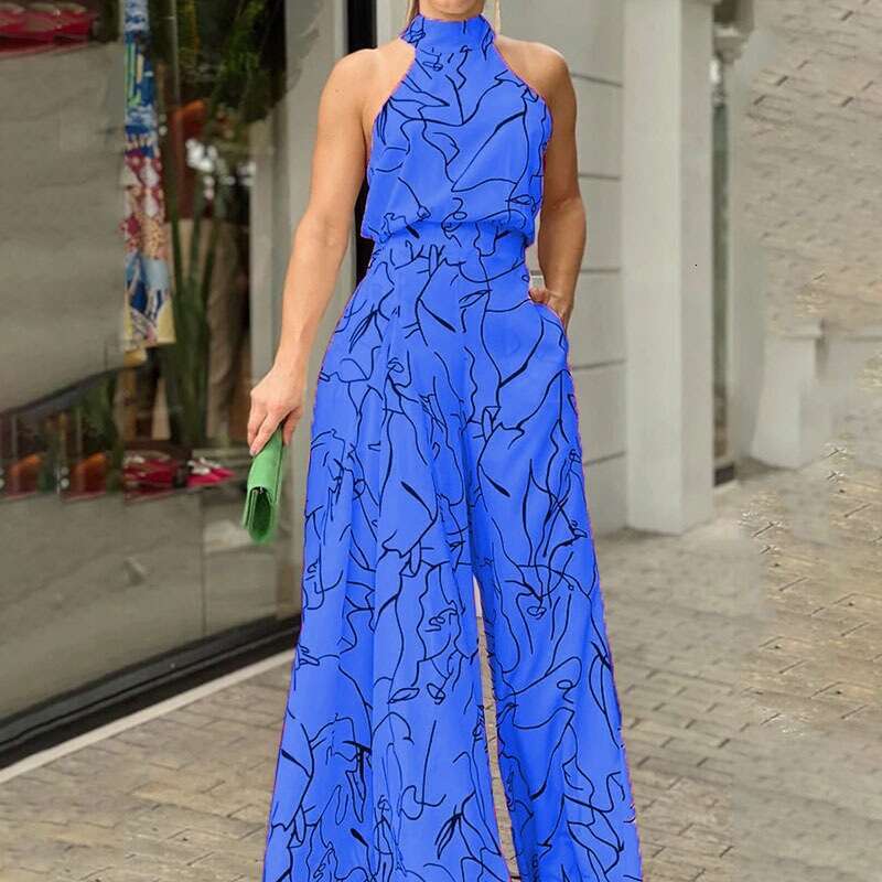 Women's Instagram Fashionable Round Neck Sexy Printed European and American Jumpsuit 2025 New Casual Fashion Trend Clothing