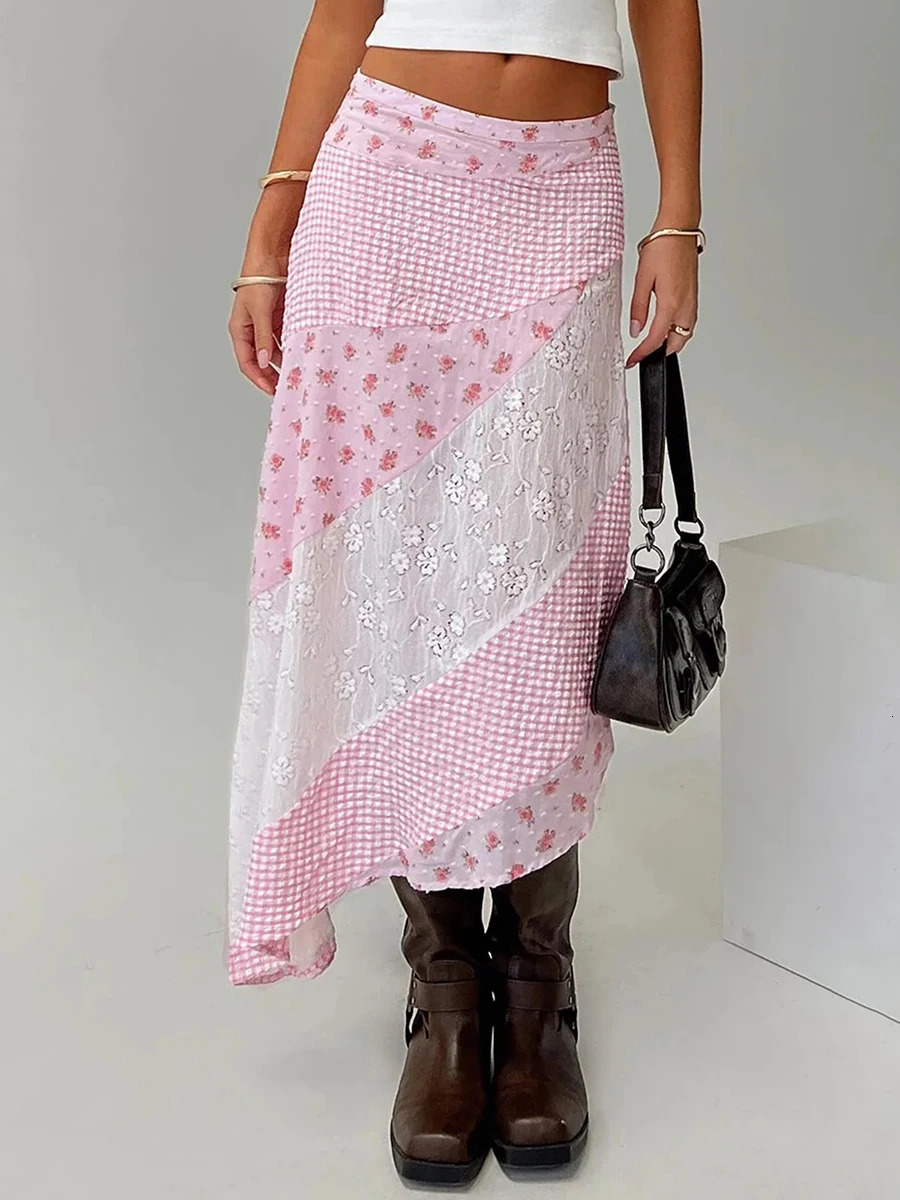 Elegant High Waist Pleated Maxi Skirt with Boho Floral Print Vintage Style Long Skirt for Women Lightweight Autumn Fashion 250603